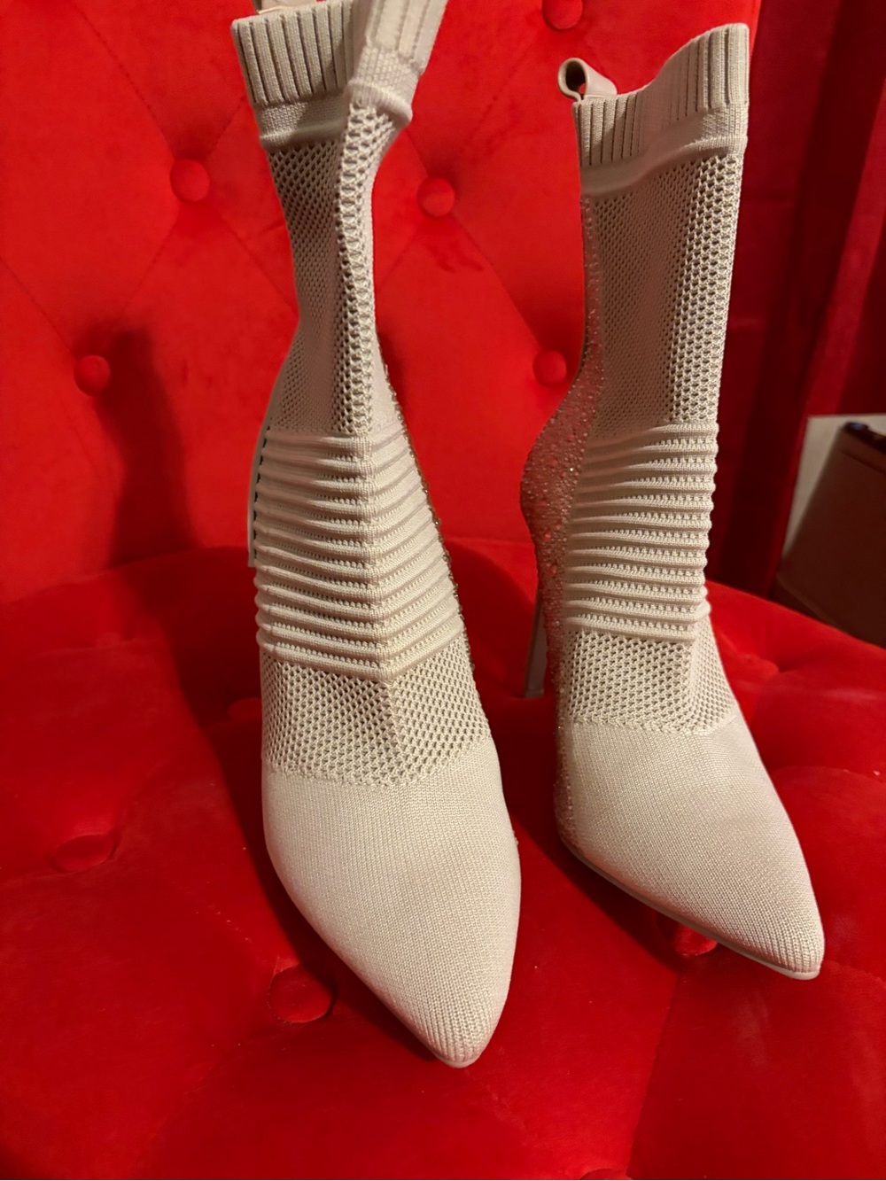 Steve Madden Cream Knit Sock Stiletto Booties